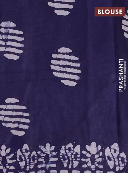 Batik cotton saree multi colour and navy blue with allover prints and batik printed border