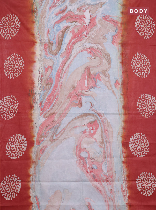 Batik cotton saree multi colour and rust shade with allover prints and batik printed border
