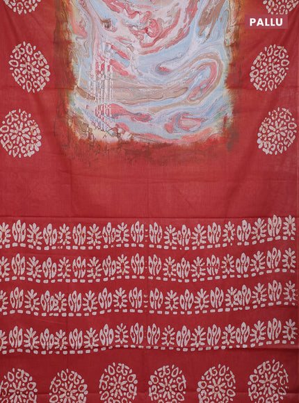 Batik cotton saree multi colour and rust shade with allover prints and batik printed border