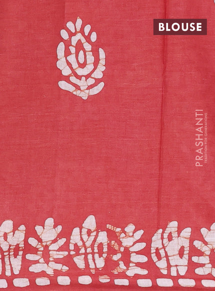 Batik cotton saree multi colour and rust shade with allover prints and batik printed border