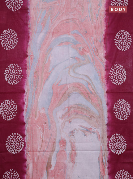 Batik cotton saree multi colour and wine shade with allover prints and batik printed border