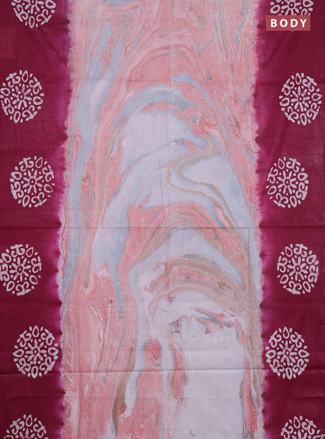 Batik cotton saree multi colour and wine shade with allover prints and batik printed border