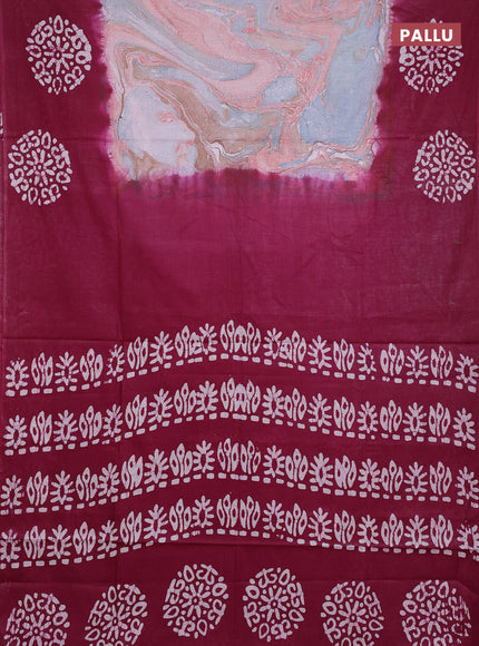 Batik cotton saree multi colour and wine shade with allover prints and batik printed border