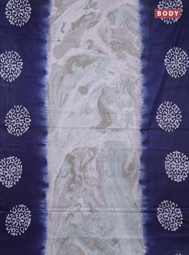 Batik cotton saree multi colour and navy blue with allover prints and batik printed border