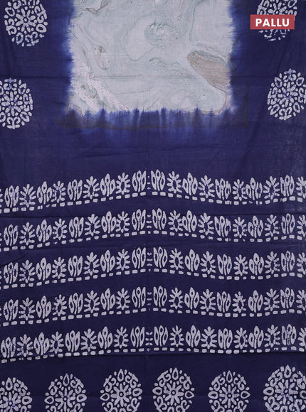 Batik cotton saree multi colour and navy blue with allover prints and batik printed border