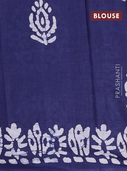 Batik cotton saree multi colour and navy blue with allover prints and batik printed border