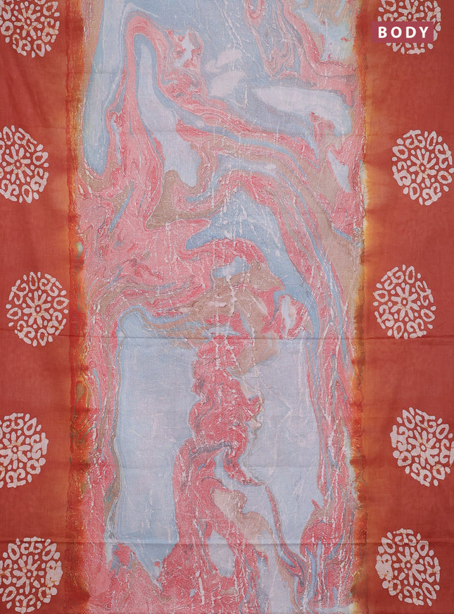 Batik cotton saree multi colour and rust shade with allover prints and batik printed border