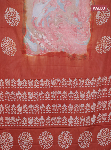 Batik cotton saree multi colour and rust shade with allover prints and batik printed border