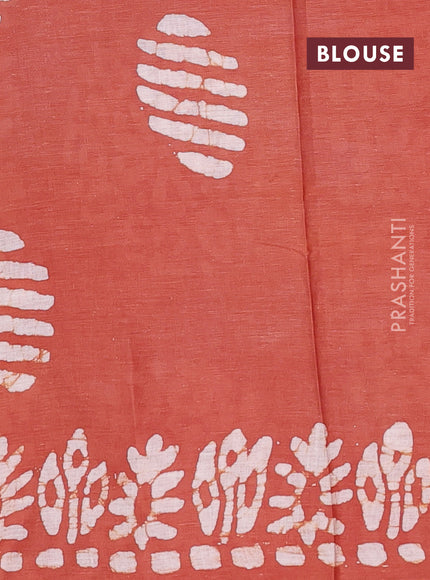 Batik cotton saree multi colour and rust shade with allover prints and batik printed border