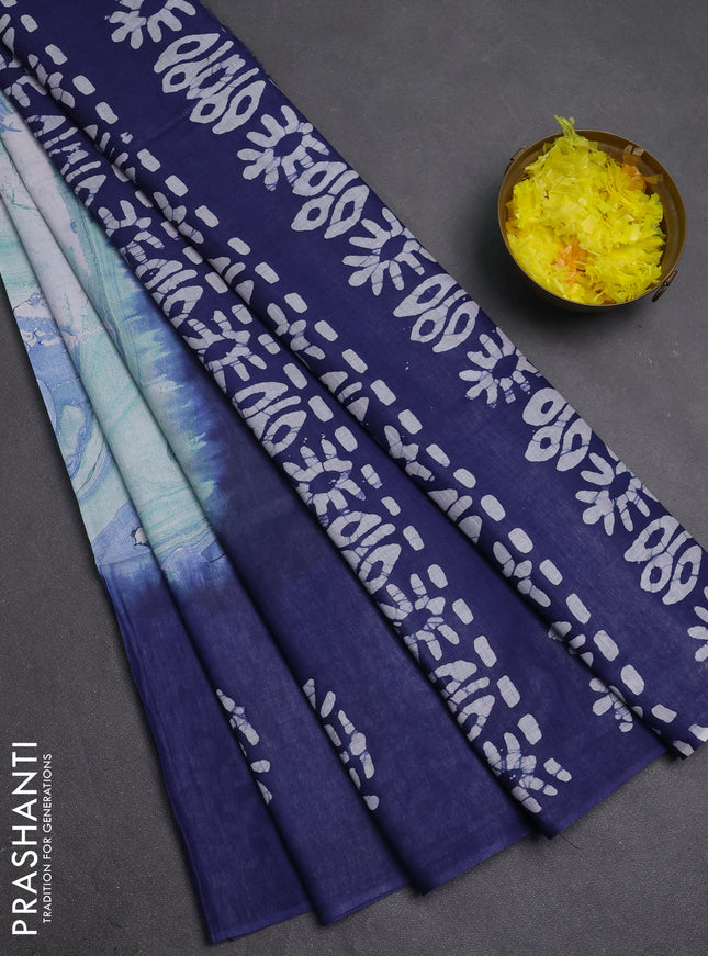 Batik cotton saree multi colour and navy blue with allover prints and batik printed border