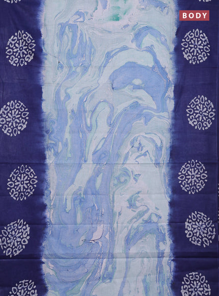 Batik cotton saree multi colour and navy blue with allover prints and batik printed border