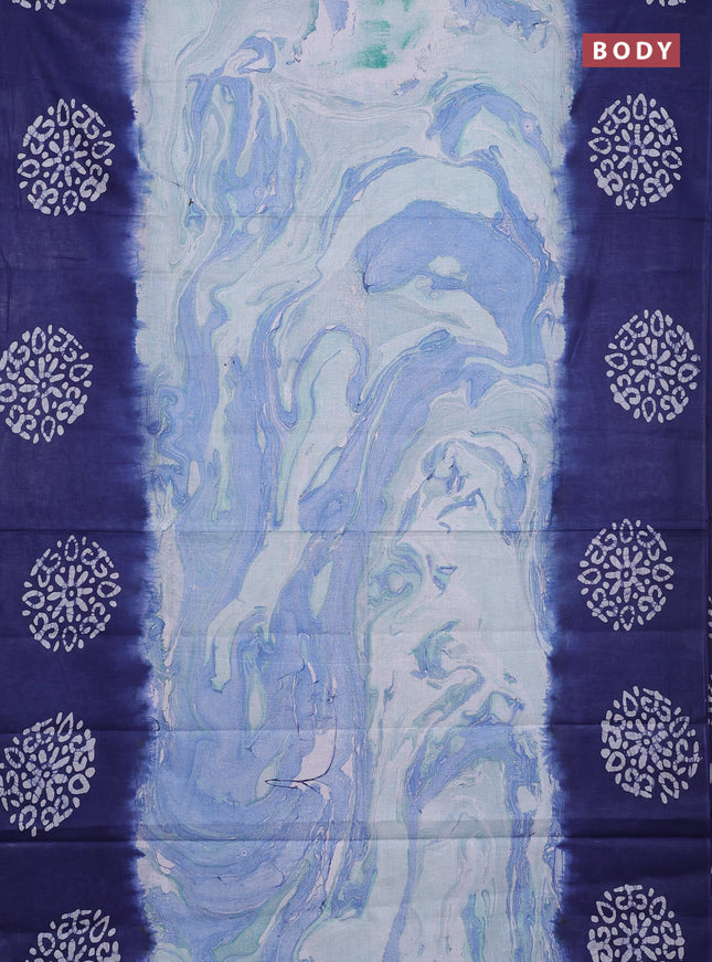 Batik cotton saree multi colour and navy blue with allover prints and batik printed border