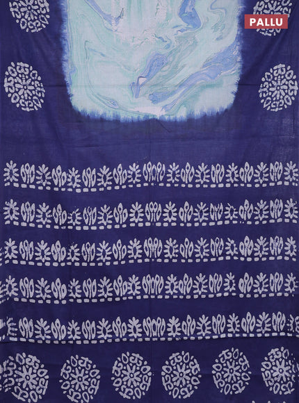 Batik cotton saree multi colour and navy blue with allover prints and batik printed border