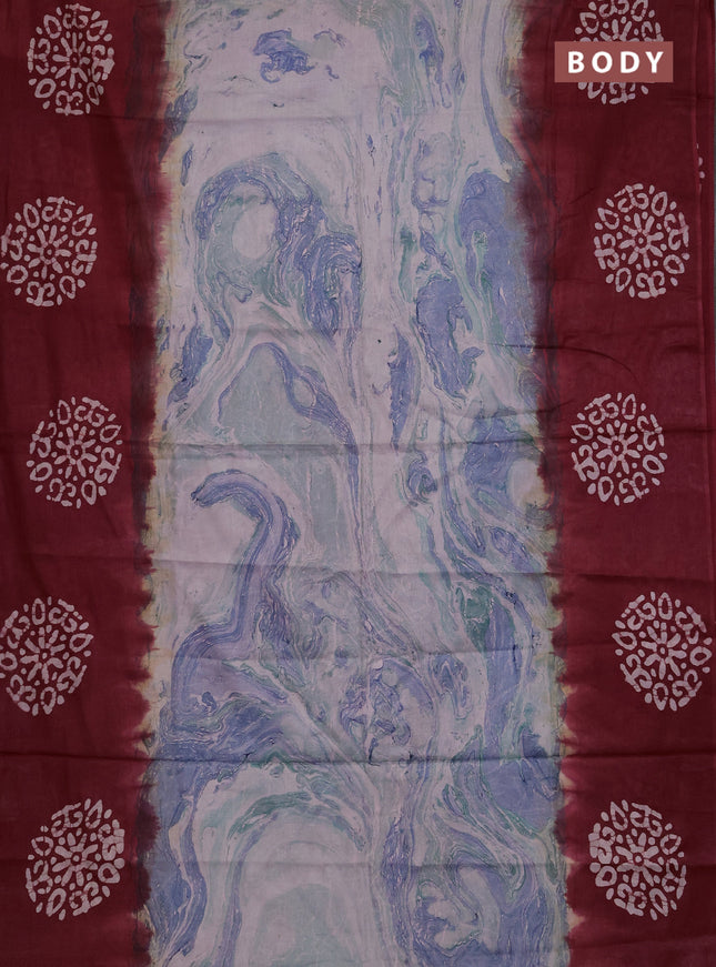 Batik cotton saree multi colour and maroon with allover prints and batik printed border