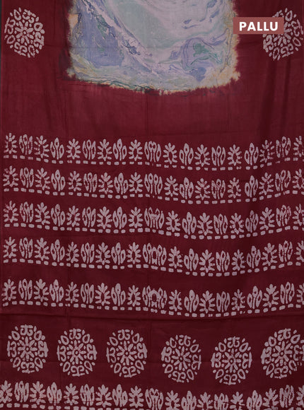 Batik cotton saree multi colour and maroon with allover prints and batik printed border