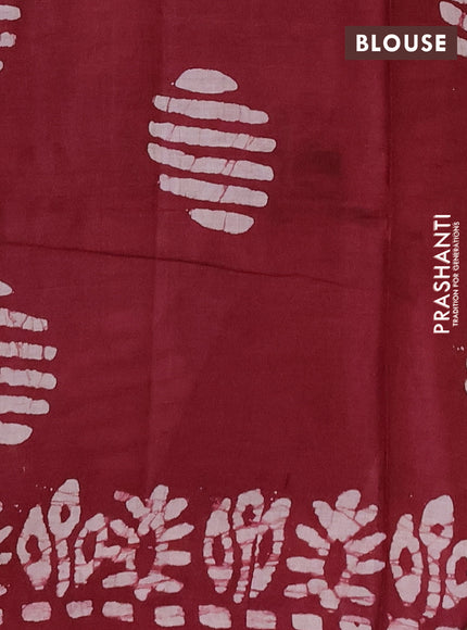 Batik cotton saree multi colour and maroon with allover prints and batik printed border