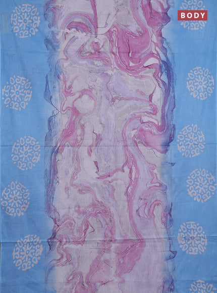 Batik cotton saree multi colour and teal blue with allover prints and batik printed border