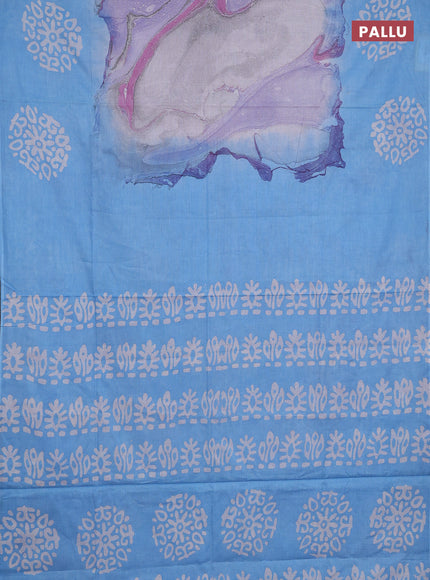 Batik cotton saree multi colour and teal blue with allover prints and batik printed border