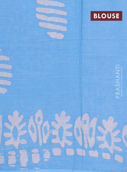 Batik cotton saree multi colour and teal blue with allover prints and batik printed border