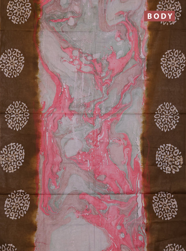 Batik cotton saree multi colour and mehendi green with allover prints and batik printed border