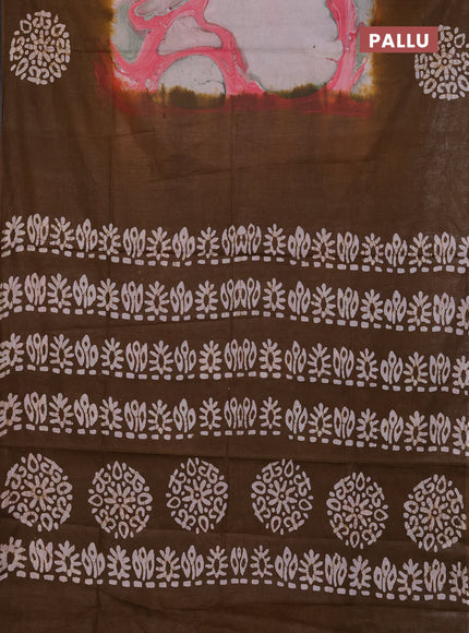 Batik cotton saree multi colour and mehendi green with allover prints and batik printed border