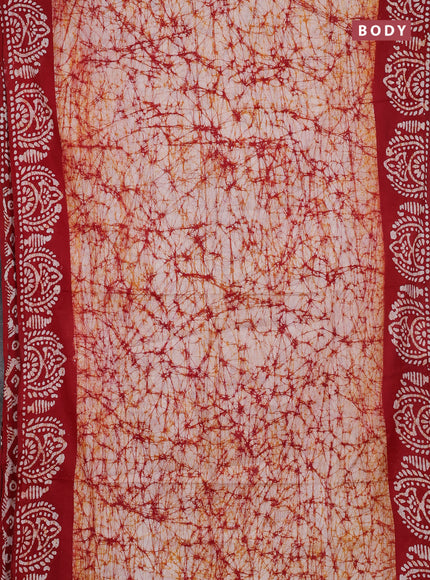 Batik cotton saree off white and maroon with allover prints and batik printed border