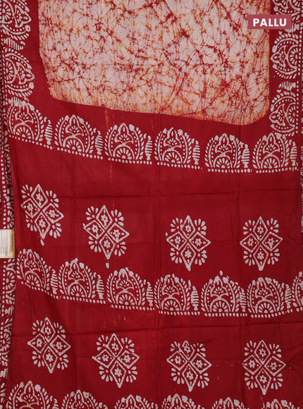 Batik cotton saree off white and maroon with allover prints and batik printed border