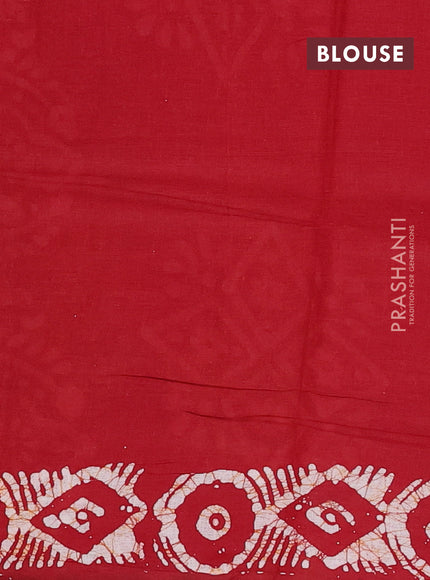 Batik cotton saree off white and maroon with allover prints and batik printed border