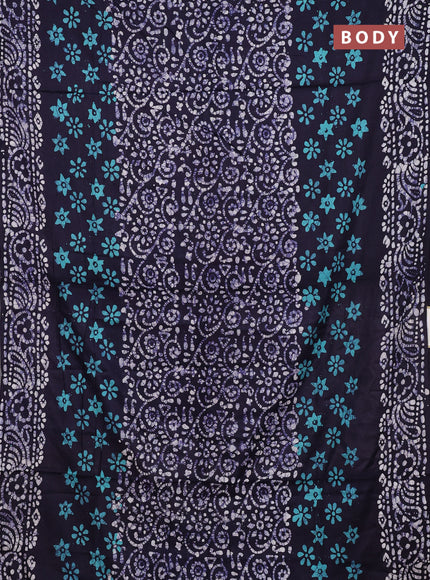 Batik cotton saree navy blue with allover prints and batik printed border