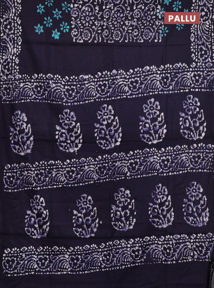 Batik cotton saree navy blue with allover prints and batik printed border