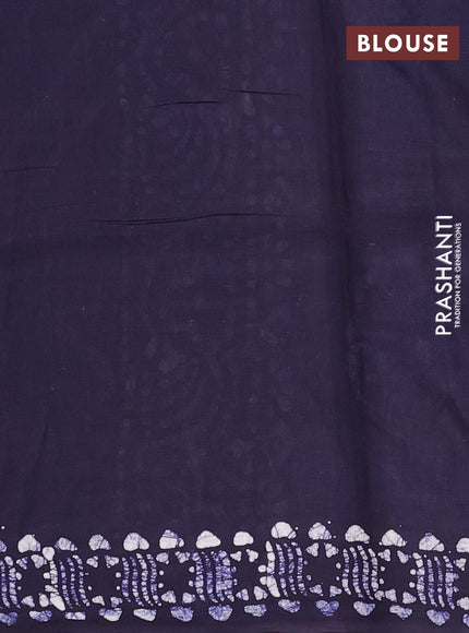 Batik cotton saree navy blue with allover prints and batik printed border