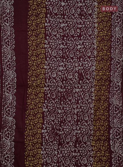 Batik cotton saree deep wine shade with allover prints and batik printed border