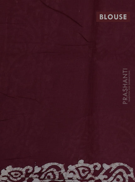 Batik cotton saree deep wine shade with allover prints and batik printed border
