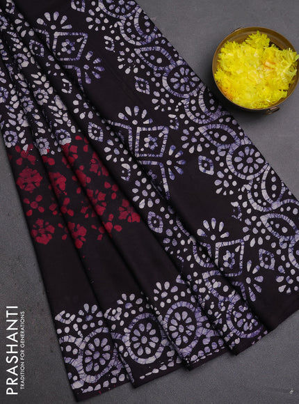 Batik cotton saree coffee brown with allover prints and batik printed border