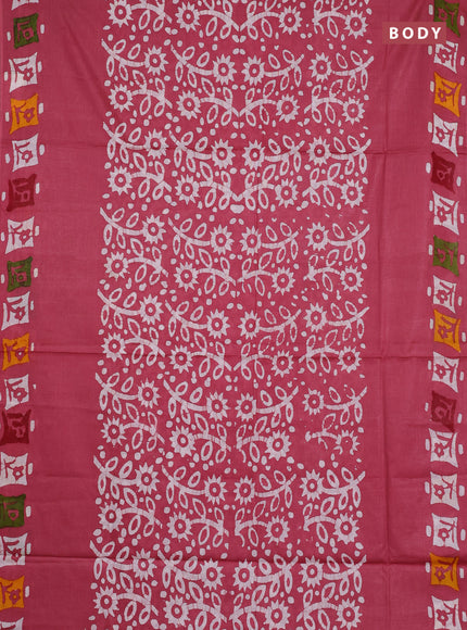 Batik cotton saree pastel maroon with allover prints and batik printed border
