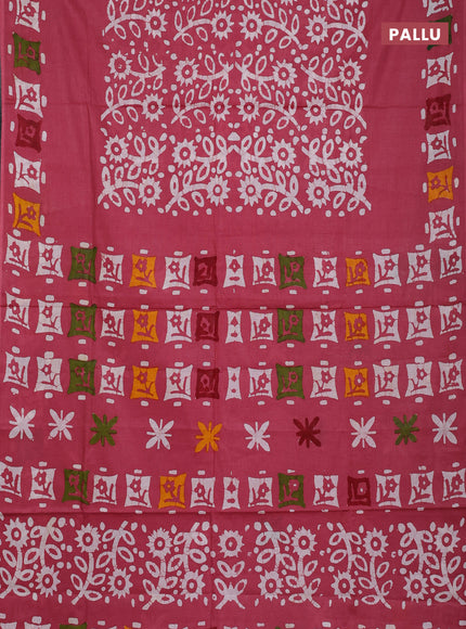 Batik cotton saree pastel maroon with allover prints and batik printed border