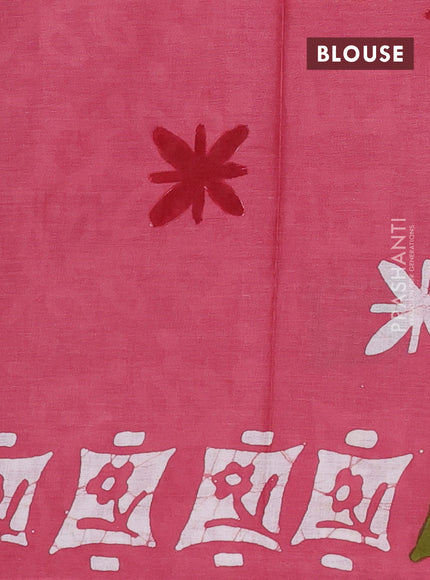 Batik cotton saree pastel maroon with allover prints and batik printed border
