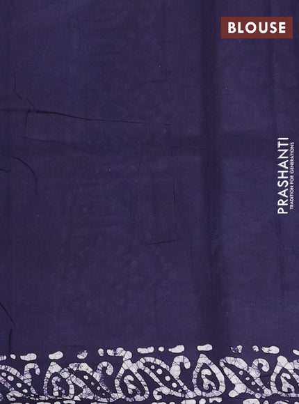 Batik cotton saree teal green and navy blue with allover prints and batik printed border