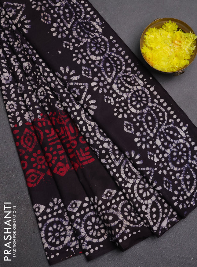Batik cotton saree maroon and jamun shade with allover prints and batik printed border