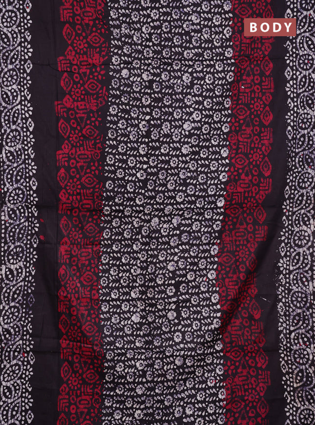 Batik cotton saree maroon and jamun shade with allover prints and batik printed border