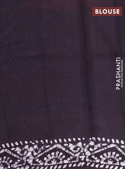 Batik cotton saree maroon and jamun shade with allover prints and batik printed border
