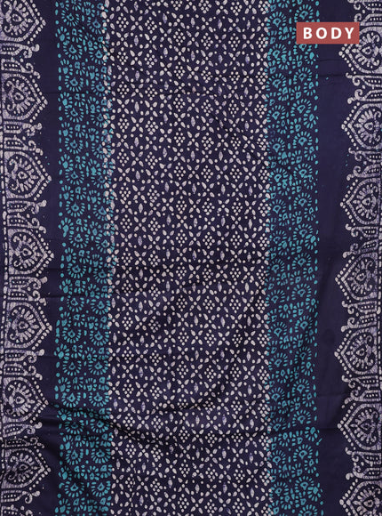 Batik cotton saree navy blue with allover prints and batik printed border