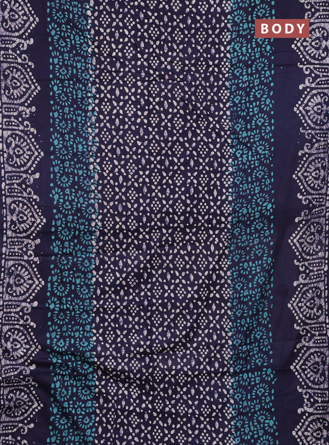 Batik cotton saree navy blue with allover prints and batik printed border