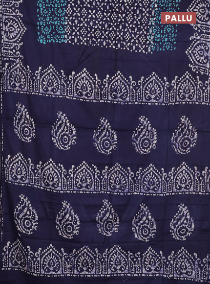 Batik cotton saree navy blue with allover prints and batik printed border