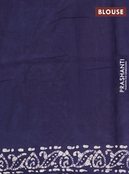 Batik cotton saree navy blue with allover prints and batik printed border