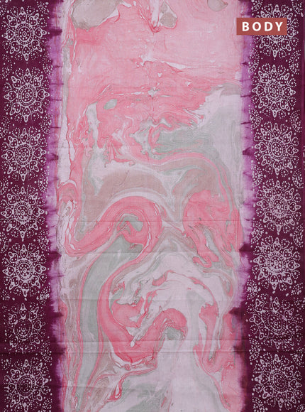 Batik cotton saree multi colour and wine shade with allover prints and batik printed border