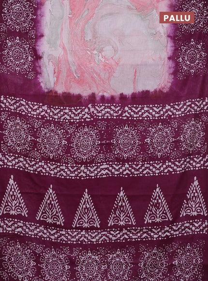 Batik cotton saree multi colour and wine shade with allover prints and batik printed border
