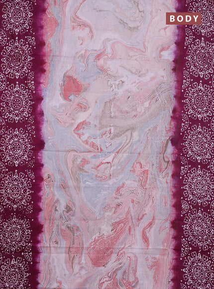 Batik cotton saree multi colour and wine shade with allover prints and batik printed border