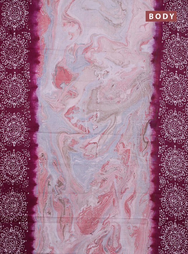 Batik cotton saree multi colour and wine shade with allover prints and batik printed border