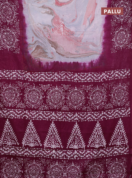 Batik cotton saree multi colour and wine shade with allover prints and batik printed border